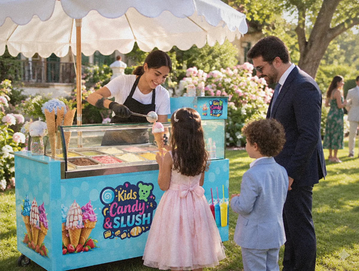 Gelato cart at a wedding