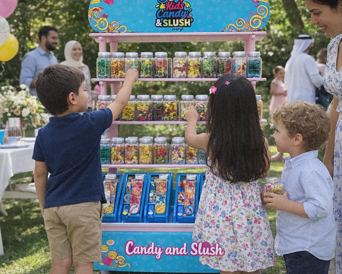 Kids Candy and Slush display stand at a hotel event